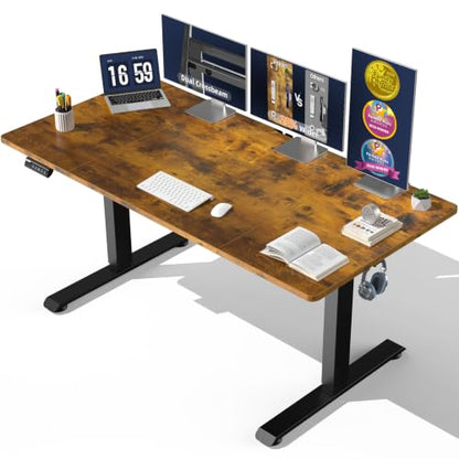 63"x28" Wider Large Standing Desk, Electric Height Adjustable, Brown