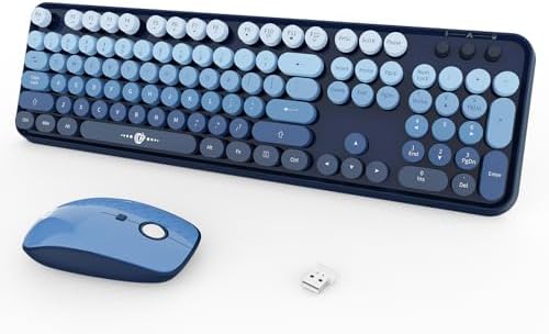 FOPETT Wireless Keyboard and Mouse Combo, 104 Keys Full-Sized 2.4 GHz Round Keycap Colorful Keyboards, USB Receiver Plug and Play, for Windows, Mac, PC, Laptop, Desktop (GradientBlue)