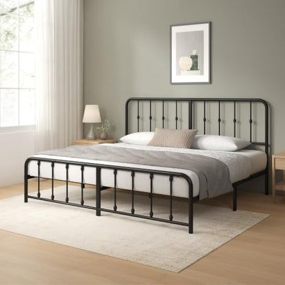 Leonardo Metal Platform Bed Frame, Victorian Spindle Headboard, King