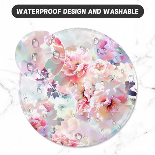 ITNRSIIET Round Mouse Pad with Stitched Edge Premium-Textured Waterproof Non-Slip Rubber Base Desktop Protection Mat Diameter 8.7 inches, Beautiful Flowers