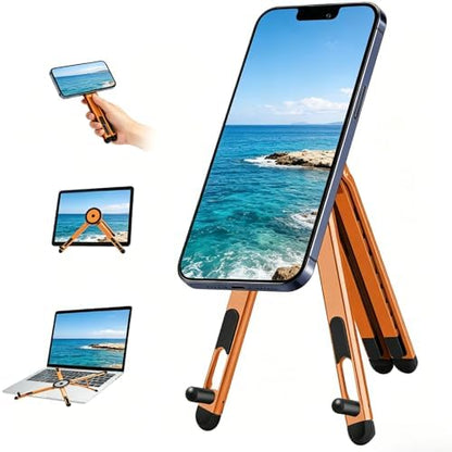 Magnetic Phone Holder & Foldable Laptop Riser, Matte Black Aluminum Multi‑Device Desk Mount, N52 MagSafe Stand, Ergonomic Laptop Elevator for MacBook iPad iPhone Travel Office