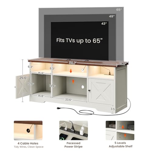 TV Stand for 65 Inch TV, Entertainment Center, White