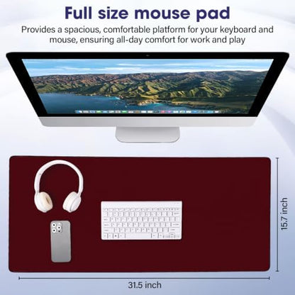 31.5" x 15.7" Waterproof Fabric Mouse Pad, Rubber Anti-Slip Base, Wine Red