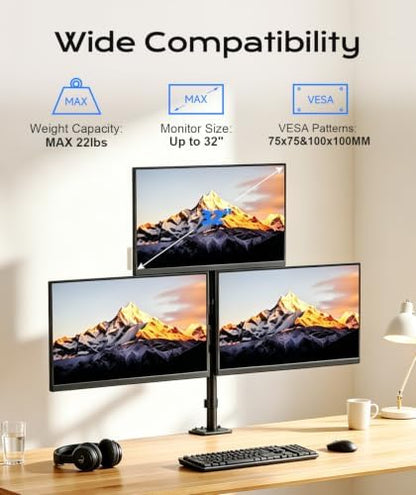 Pholiten Triple Monitor Mount with 3 Gas Spring Arms for Up to 32" Screens