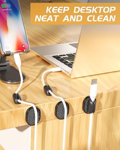 6 Pack Puretor Cord Organizer Holders - Strong Adhesive & Magnetic Desk Cable Management, Effortlessly Organize Phone Charging Cords for Home, Office, Car, Desk & Nightstand