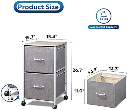 DEVAISE 2 Drawer Mobile File Cabinet, Fabric Vertical Filing Cabinet