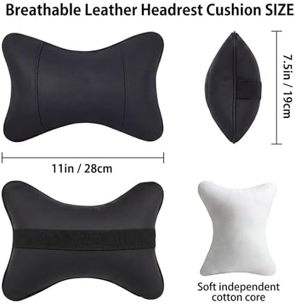 Car Pillow for Driving Seat Soft Leather Headrest Neck Support 2PCS
