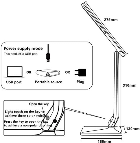 LED Desk Lamp One Key Touch Control Eye-Caring Table Lamps 3 Color Modes Non-Polar Dimmable Foldable for Study Office Bedroom Gift (Black)