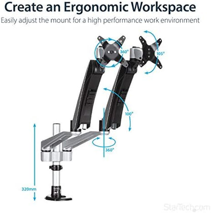 StarTech Desk Mount Dual Monitor Arm 30in, Articulating, Silver (ARMDUAL30)