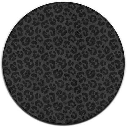 Room Sofa Yoga Soft Round Carpet, Home Decor Non Slip Kitchen Office Circle Rug, Machine Washable Modern Round Area Rug Dark Gray Leopard Cheetah Print Black