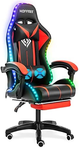 RGB Gaming Chair with LED Lights Massage Ergonomic Computer Chairs-Red