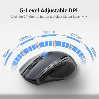 UGREEN Wireless Mouse 2.4G with USB Receiver, 5-Level 4000 DPI 6 Buttons,18 Months Battery Life Cordless Mouse, Ergonomic Computer Mice for Laptop, Computer, PC, MacBook, Chromebook Black