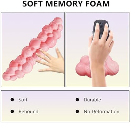 Cloud Wrist Rest, Memory Foam Palm Rest with Non-Slip Base for Ergonomic Keyboard - Soft Wrist Rest for Office, Computer, Laptop, Gaming - Pink