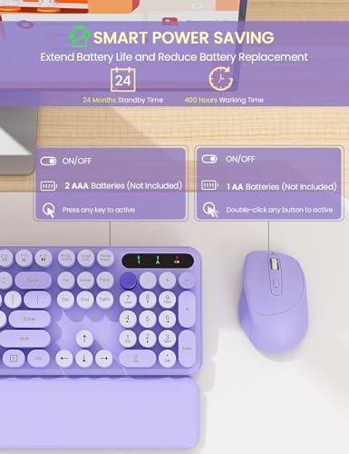 Wireless Keyboard and Mouse Combo, Cute Typewriter, Magnetic Wrist Rest