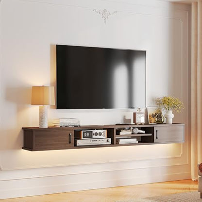 51'' Floating TV Stand with Doors & Open Cabinets,Walnut