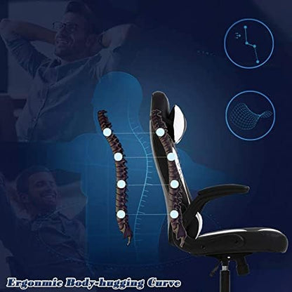 PC Gaming Chair Office Computer Ergonomic Chair PU Leather Adjustable with Flip Up Arms Lumbar Support Headrest E-Sport Racing Desk Swivel Chairs High Back(White)