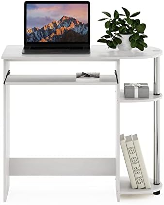 Furinno Simplistic Easy Assembly Computer Desk, with Keyboard Tray, White Oak/Stainless Steel