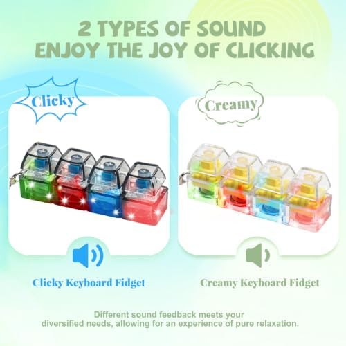 2Pcs Light Up Keyboard Fidget Toy, Clicky & Creamy Clicker Fidget Keychain