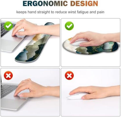 Gaming Mouse Pad, Large Desk Mat, Cute Desk Pad Protector, 4in1 XXL Mousepad +Keyboard Wrist Rest+Mouse Wrist Rest+Coaster Set with Ergonomic Desk Pad for Home Office Table Computer Green Mountain