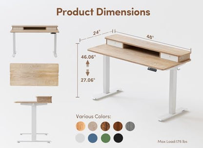 BANTI 48x24 Inch Electric Height Adjustable Standing Desk, Home Office Computer Desk with Double Storage Drawers, 4 Adjustable Feet & 2 Hooks, Maple