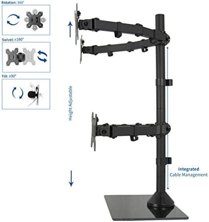 VIVO Black Adjustable Quad Monitor Desk Stand Mount, Free Standing Heavy Duty Glass Base, Holds 4 Screens up to 27 inches, STAND-V004FG
