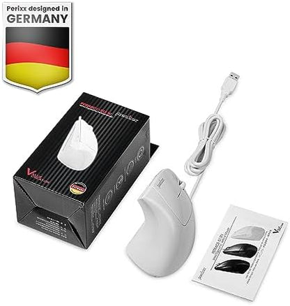 Perixx PERIMICE-513W Wired Ergonomic USB Mouse - 6 Buttons with 1000/1600 DPI - Vertical Right-Handed Design - White