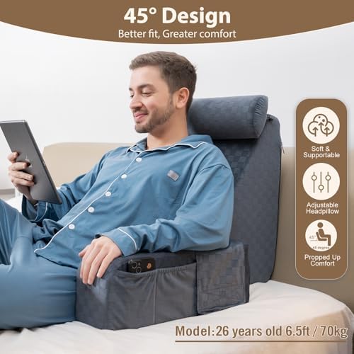 Vekkia 21'' Reading Pillow for Adults with XL Side Pockets, Adjustable Arms