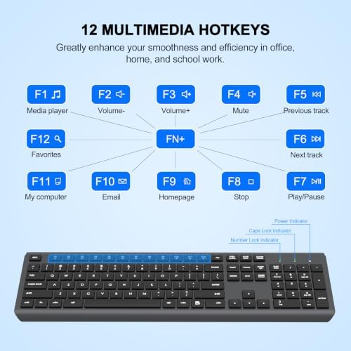 Wireless Keyboard and Mouse Combo, Full-Size Silent Ergonomic Keyboard and Optical Mouse, Long Battery Life, 2.4G Lag-Free Mice Keyboard for Computer, Mac, Laptop, PC, Windows(Gray)