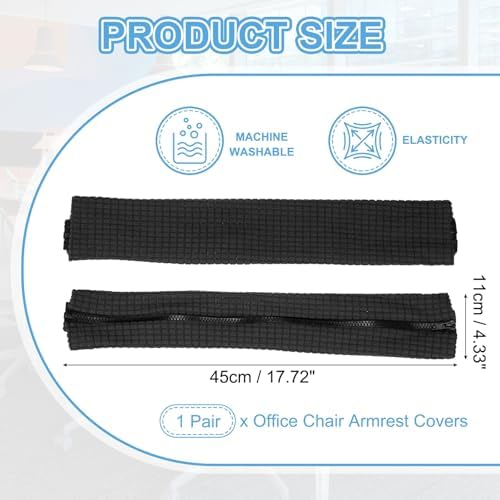PATIKIL 18x4.3 in Office Chair Armrest Covers, 1 Pair Office Chair Arm Covers Long Computer Chairs Arm Rest Cover with Zipper Removable Rest Slipcover Hand Rest Protector, Black