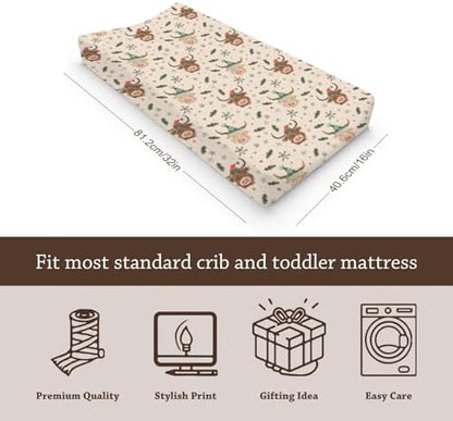 Christmas Highland Cow Winter Holiday Snowflakes Pattern Baby Changing Pad Cover, Unisex Christmas Nursery Diaper Changing Table Pad Mat Sheet for Boys Girls-16x32