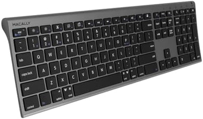 Macally Wireless Bluetooth Keyboard for Mac - Compatible Apple Keyboard or MacBook Pro/Air, iMac - Multi-Device, Up to 3 Devices with 110 Keys, 20 Shortcuts, Numeric Keypad, and Rechargeable