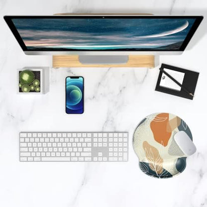 ITNRSIIET Ergonomic Mouse Pad with Wrist Support Wrist Rest Smooth Surface Non-Slip Rubber Base Comfortable Office Supplies Pain Relief, 9.8 x 9.1 inches, Abstract Leaf