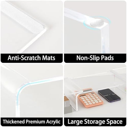 LEKETREE Acrylic Monitor Stand , Clear Monitor Stand for Desk, Computer Accessories for Home Office, Desk Organizer Shelf for Laptop, PC, Multi Media and more