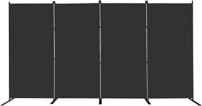 MAYOLIAH 4 Panel Room Divider 6ft Tall Freestanding Privacy Screen 136'' W Portable Office Partition w/Flat Base, Black