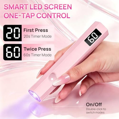 Krofaue Handheld UV Nail Lamp, 180mAh Rechargeable, 20/60s Timer, LCD