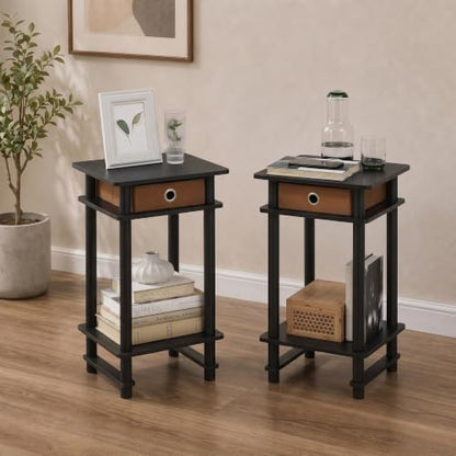 Furinno Turn-N-Tube Set of 2 Toolless 3-Tier Side Table, Black Espresso