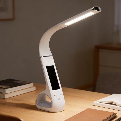 LED Desk Lamp, 3 Color Temperature Modes Eye Protection with 150 Degree Adjustable Goose Neck and VA LCD Screen, for Office Work Study Reading Bedroom (White)