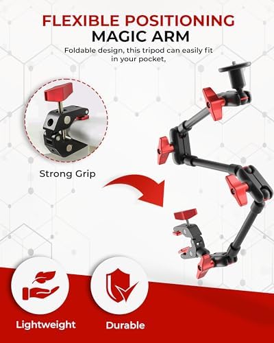 REFLEX CAMERA Metal Articulating 32" Magic Arm with Super Clamp Overhead Camera Mount – 1kg Load Capacity, Boom Arm with 1/4", 3/8" Screws Mounts - Photography, Videography & Streaming - Adjustable