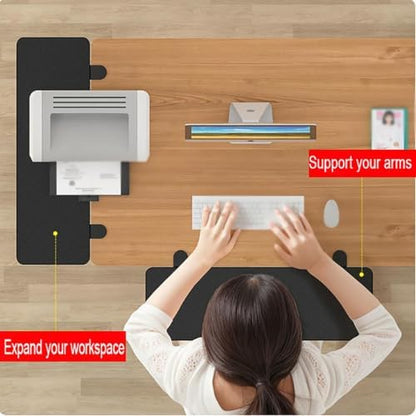 90° Foldable Desk Extender Armrest Shelf, Extended Desktop and Space Saver, Clamp-On Keyboard Drawer Tray, with Steel Bracket, Computer Elbow Arm Support(24x55cm(9.4x21.6in))