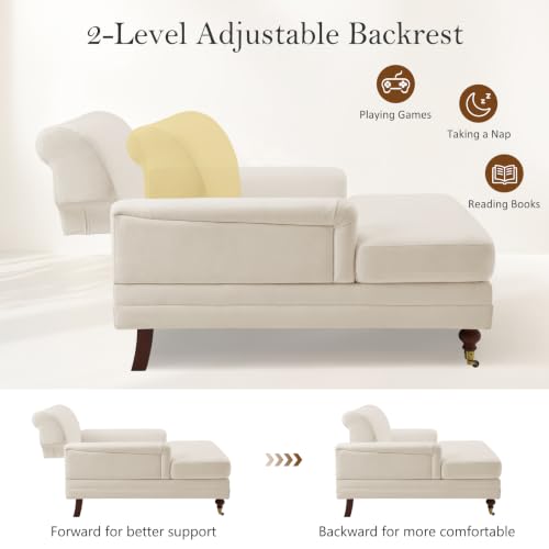 59.45'' Chaise Lounge Chair with Adjustable Backrest, Chenille Beige