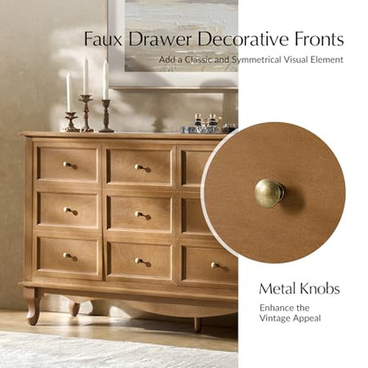 Transitional Solid Wood Sideboard with Adjustable Shelves, 58" Spacious Storage Sideboard, Versatile Kitchen Buffet Cabinet with Solid Wood Legs, Acorn