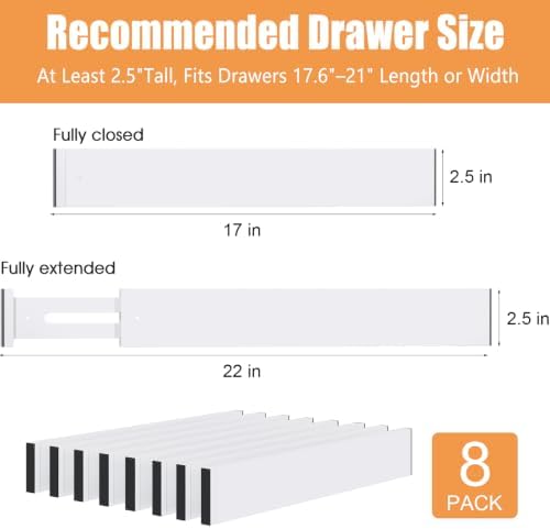 Bamboo Drawer Dividers, Adjustable Drawer Organizers, Fits 17.6–21" Drawers
