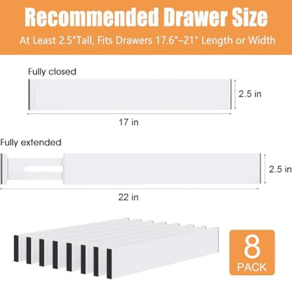 Bamboo Drawer Dividers, Adjustable Drawer Organizers, Fits 17.6–21" Drawers