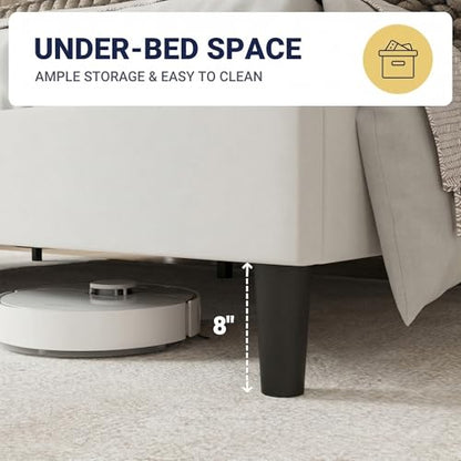 Queen Size Bed Frame, Plush Velvet Wingback, Modern Style, White