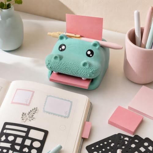 Hippo Note Toad Desk Organizer Sticky Note Holder, with 3 Writing Guides