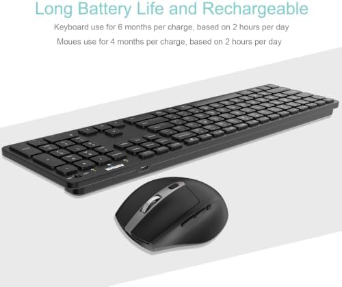 Arteck 2.4G Wireless Keyboard and Mouse Combo Ultra Slim Full Size Keyboard Keyboard and Ergonomic Mice for Computer Desktop PC Laptop and Windows 11/10/8/7 Build in USB-C Rechargeable Battery