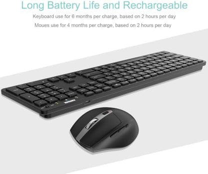 Arteck 2.4G Wireless Keyboard and Mouse Combo Ultra Slim Full Size Keyboard Keyboard and Ergonomic Mice for Computer Desktop PC Laptop and Windows 11/10/8/7 Build in USB-C Rechargeable Battery