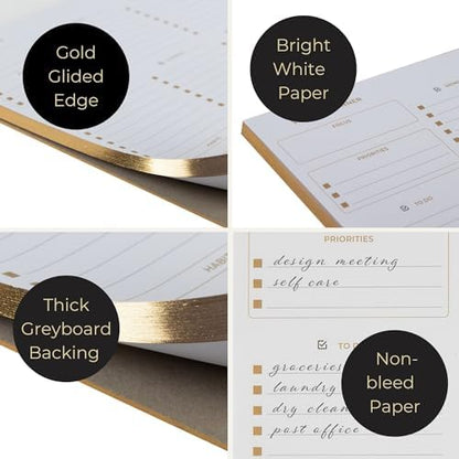 BLU MONACO | Undated Weekly Planner Notepad | Gold Edge Desk Pad 8.5 x 11 with Tear Off Sheets | Weekly Planner with To Do List for Work Desk Organization