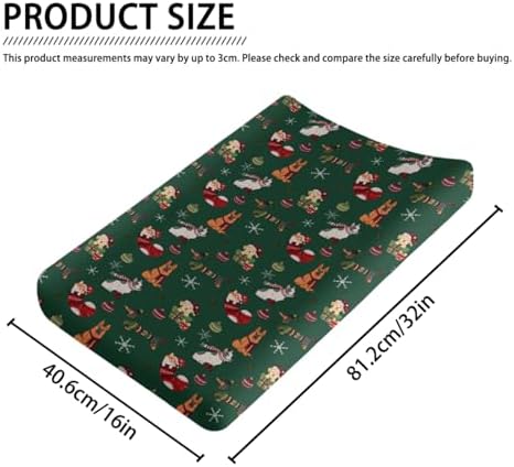 Cartoon Christmas Dog Theme Winter Holiday Snowflakes Pattern Baby Changing Pad Cover, Unisex Christmas Nursery Diaper Changing Table Pad Mat Sheet for Boys Girls-16x32