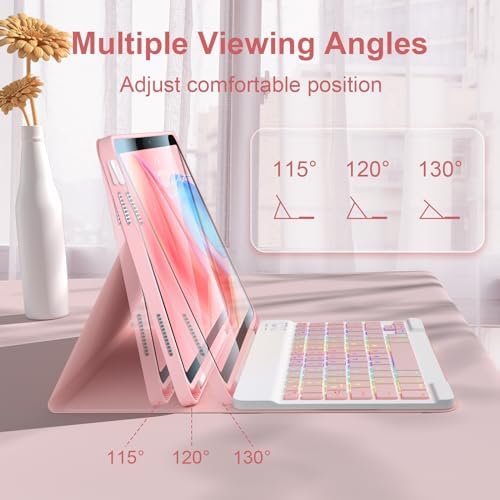 for iPad 11th 10th Generation Case with Keyboard(10.9", 2022) 7 Colors Backlight Wireless Magnetically Detachable Rechargeable BT Keyboard with Pencil Holder for New iPad 10th Gen 2022 (Pink)